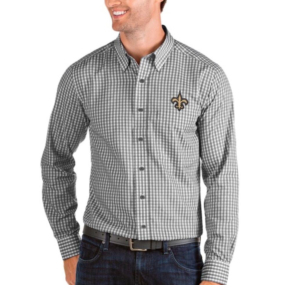 Antigua Black White Plaid New Orleans Steelers Button Down Shirt Sz L Football
